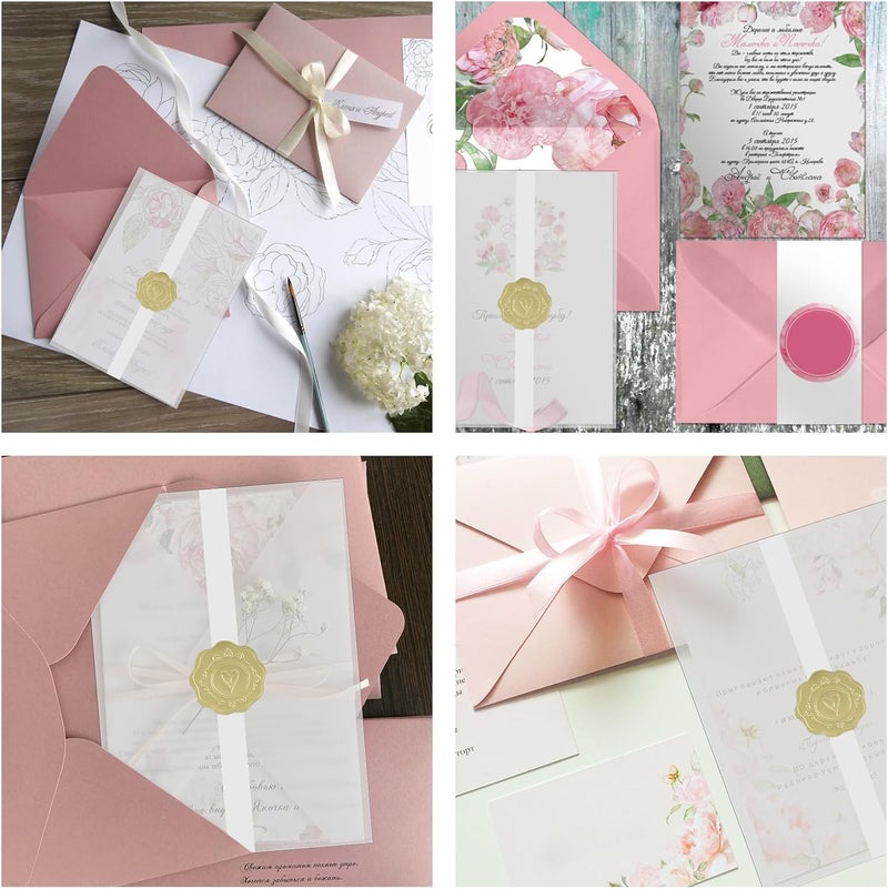 windforgecraft 60Pcs Vellum Jackets with 60 Sealing Stickers Translucent Pre-Folded Bulk Transparent Paper Envelope Liners Invitations Paper Wraps Vellum Envelopes Travel Souvenirs for Bridal Shower Party Birthday - Image 5