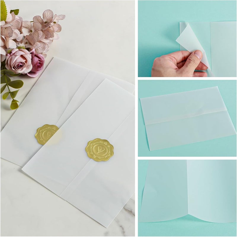 windforgecraft 60Pcs Vellum Jackets with 60 Sealing Stickers Translucent Pre-Folded Bulk Transparent Paper Envelope Liners Invitations Paper Wraps Vellum Envelopes Travel Souvenirs for Bridal Shower Party Birthday - Image 3