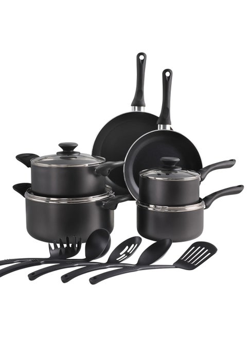 15-Piece Cookware Set Aluminum Pots And Pans Non-Stick Surface Bakelite Handles Tempered Glass Lids PFOA Free Frying
