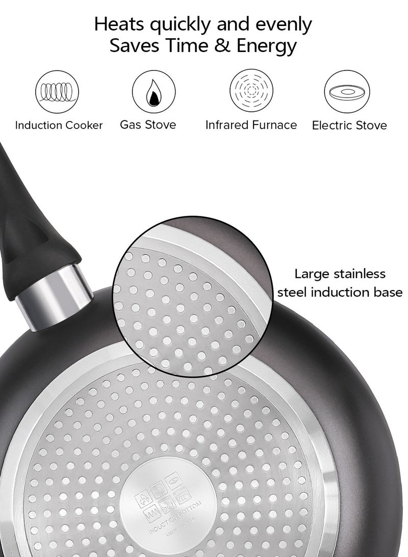 ايست من نون طقم أواني طهي مكون من 15 قطعة من الأواني والمقالي المصنوعة من الألومنيوم وسطح غير لاصق ومقابض من الباكليت وأغطية من الزجاج المقوى وخالية من حمض بيرفلورو الأوكتانويك (PFOA) للقلي - Image 4