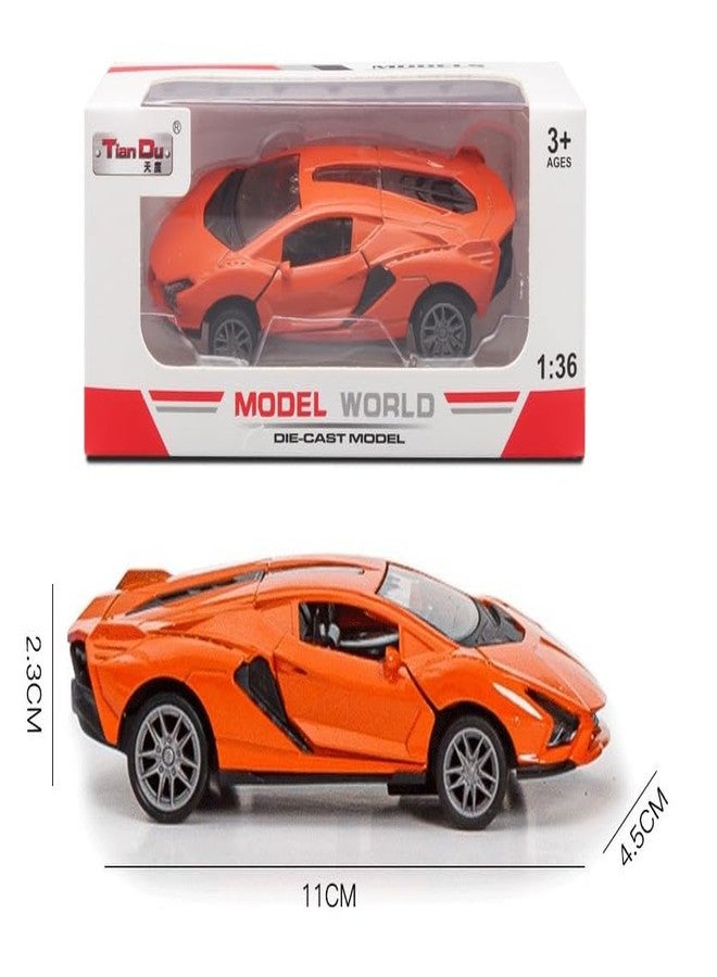 ASFunClub FunClub 1:36 Scale DieCast Metal Cars Pull-Back Cars Openable Doors Car Toy Realistic Miniature Model Gift Girls Boys Vehicles Toys for Kids Friction Toys for Boys (Orange) - Image 3