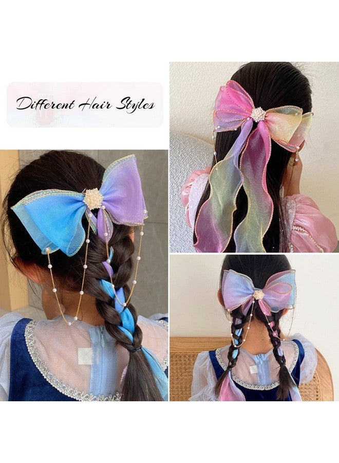 DREMISI 3 Pieces Colorful Ribbon Hair Bows for Girls, Big Bows Rainbow Bows Princess Hair Bows with Alligator Clips Hair Clips Hair Ribbons Hair Accessories for Toddlers Girls Women - Image 2
