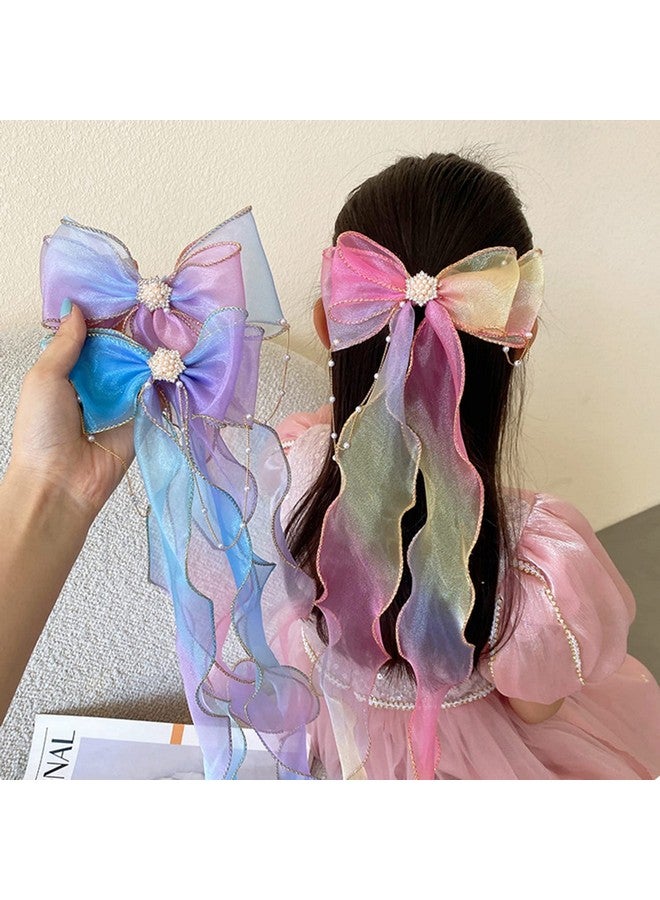 DREMISI 3 Pieces Colorful Ribbon Hair Bows for Girls, Big Bows Rainbow Bows Princess Hair Bows with Alligator Clips Hair Clips Hair Ribbons Hair Accessories for Toddlers Girls Women - Image 3