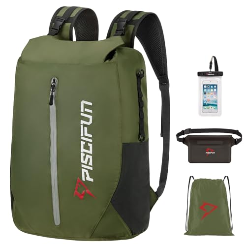 Piscifun Dry Bag Waterproof Floating Dry Backpack Lightweight Waterproof Dry Bag with Waist Pouch and Phone Case for Kayaking Camping Beach Boating Swimming for Men Women Army Green 30L - Image 1