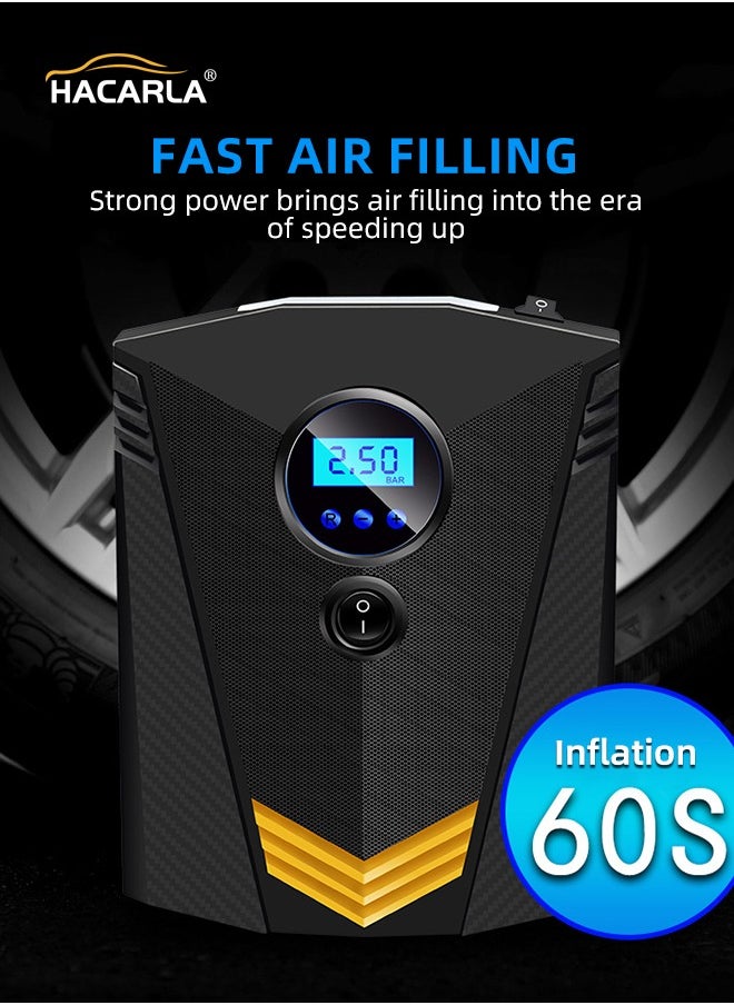 Digital Car Tyre Inflator Air Compressor 150PSI DC12V Air Pump 9.8FT Cord with Digital Pressure Display and 3 Nozzle LED Light Valve Adaptors for Car Bike Ball Fast Inflation