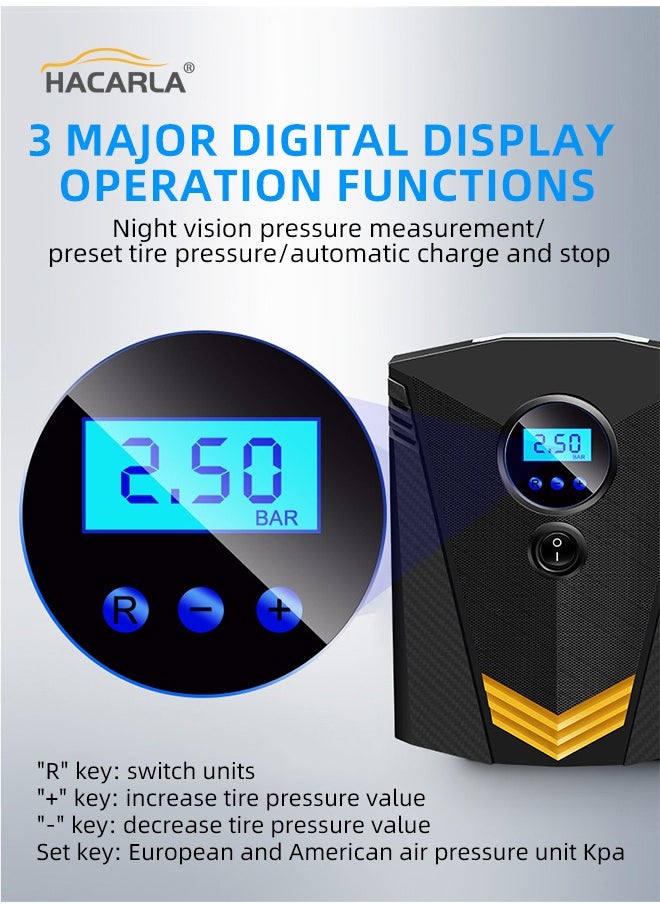Digital Car Tyre Inflator Air Compressor 150PSI DC12V Air Pump 9.8FT Cord with Digital Pressure Display and 3 Nozzle LED Light Valve Adaptors for Car Bike Ball Fast Inflation