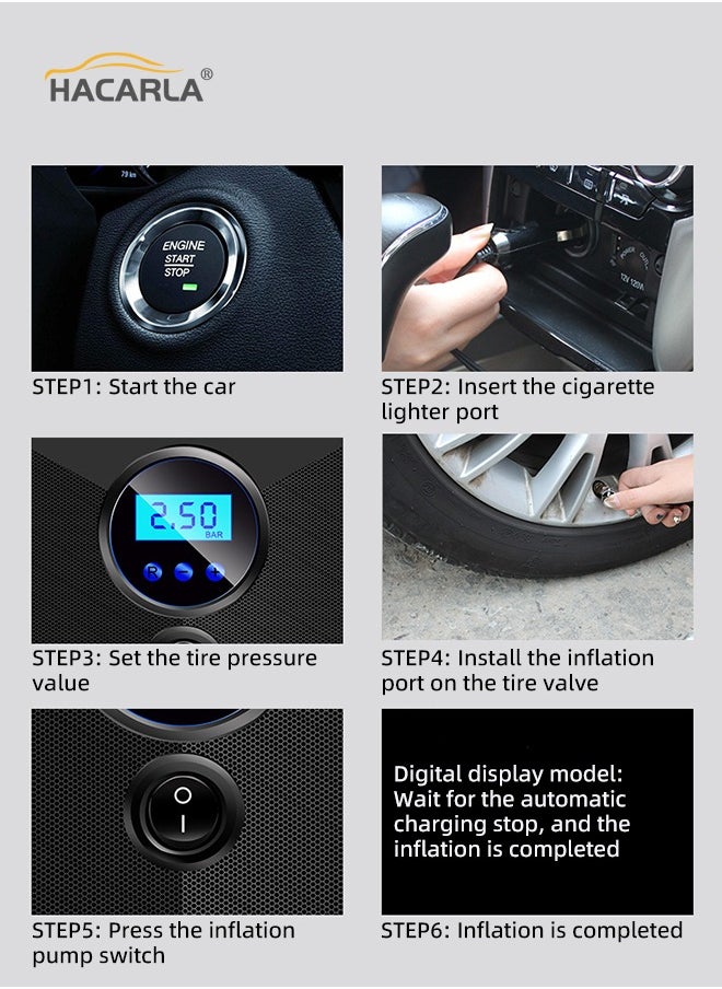 Digital Car Tyre Inflator Air Compressor 150PSI DC12V Air Pump 9.8FT Cord with Digital Pressure Display and 3 Nozzle LED Light Valve Adaptors for Car Bike Ball Fast Inflation