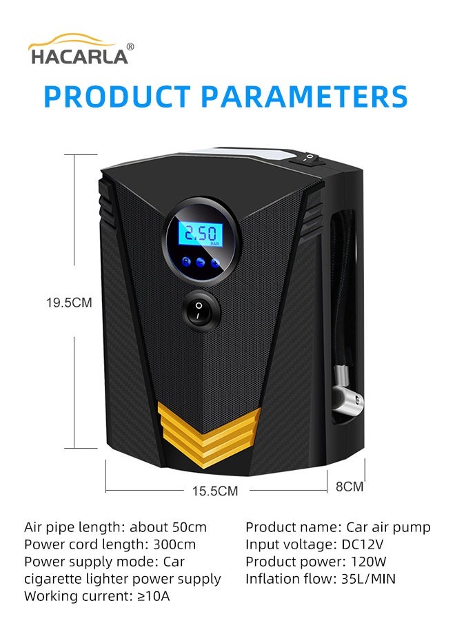 Digital Car Tyre Inflator Air Compressor 150PSI DC12V Air Pump 9.8FT Cord with Digital Pressure Display and 3 Nozzle LED Light Valve Adaptors for Car Bike Ball Fast Inflation