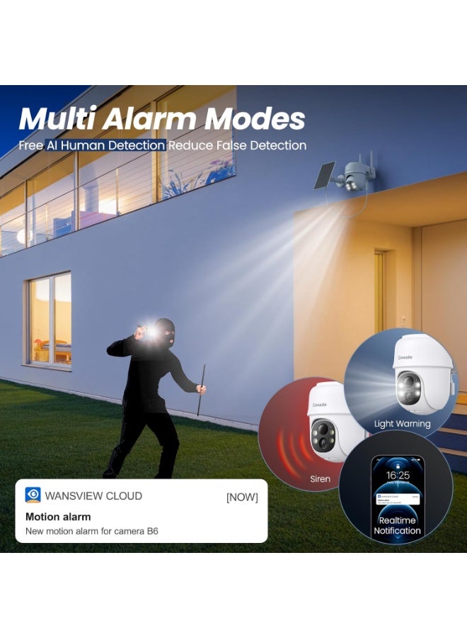 كاميرات أمان منزلية 2K - كاميرا لاسلكية خارجية WiFi بتردد 2.4G، تعمل بالطاقة الشمسية/البطارية، رؤية 360°، كشف الحركة البشرية، رؤية ليلية ملونة، تخزين سحابي/SD (4 قطع) - Image 4