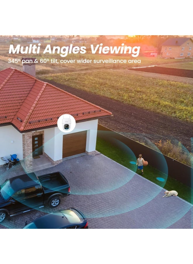 كاميرات أمان منزلية 2K - كاميرا لاسلكية خارجية WiFi بتردد 2.4G، تعمل بالطاقة الشمسية/البطارية، رؤية 360°، كشف الحركة البشرية، رؤية ليلية ملونة، تخزين سحابي/SD (4 قطع) - Image 2