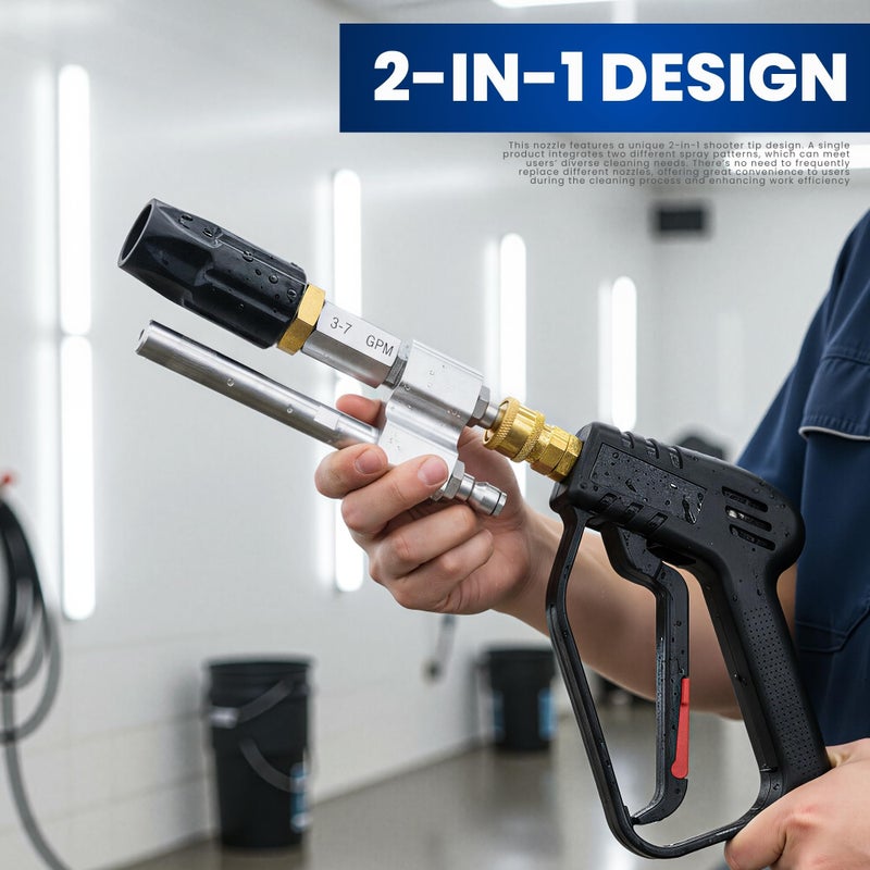 KZU Adjustable Downstream Soft Wash System, 2 in 1 Long Range High Pressure Jet Nozzle Soap Shooter Tip & M5 Twist Nozzle, 1-60Â° Jet Spray for 3-7GPM Pressure Washer Gun Wand, 1/4â€ Quick Connect - Image 2