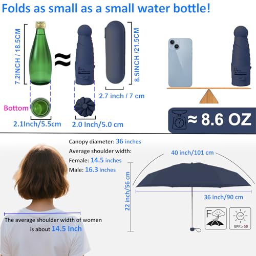 BAODINI Travel Essentials Mini Umbrella for Purse With Case Small Compact UV Sun Protection Lightweight Tiny Pocket Manual Open Close Umbrella for Women Kids and Men Fit Purse Backpack - Image 4