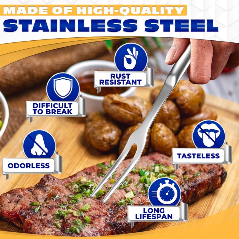 LAGARTO Two Pronged Stainless Steel Fork - 11" Serving Fork Large for Meat Carving Fork Heavy Duty Two Prong Fork Tines Meat Fork - Big Forks for Cooking Fork 2 Prong Meat Forks for Lifting Barbecue Fork - Image 3