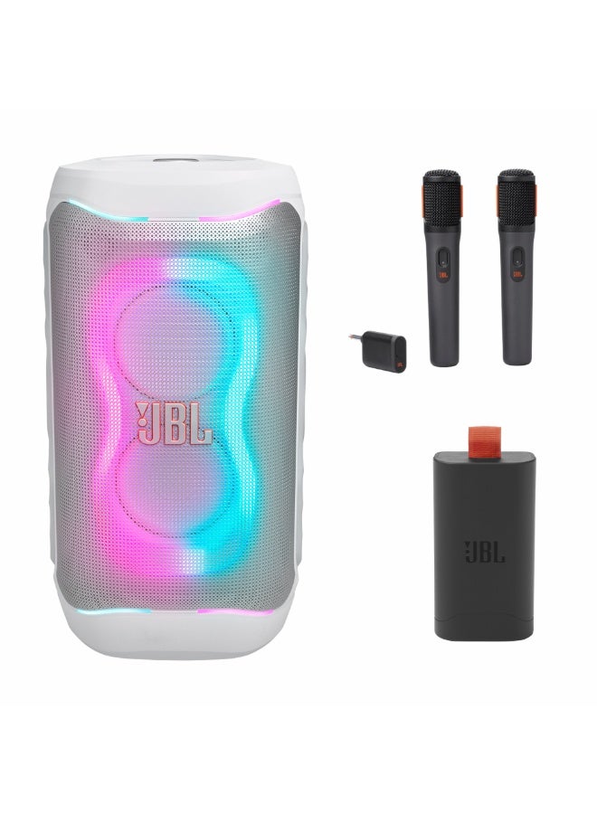 JBL PartyBox 130 Portable Party Speaker with JBL Battery 200 & JBL PartyBox Wireless Microphone | 200W Bluetooth Karaoke Speaker with Lightshow – White JBLPB130WHTUK+JBLBATTERY200+JBLPBWIRELESSMIC white