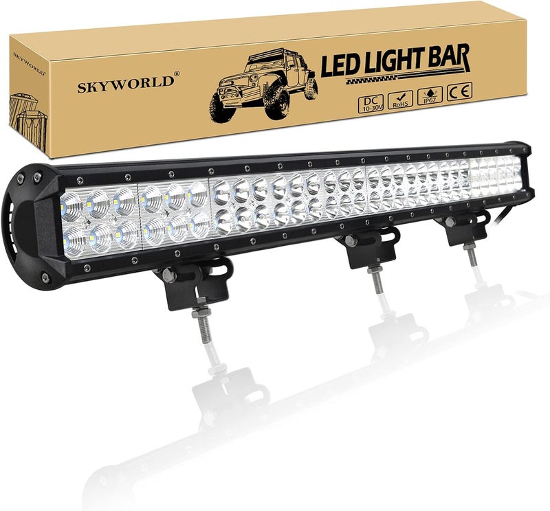 سكاي وورلد شريط إضاءة عمل LED من مقاس 28 بوصة بقدرة 180 واط، شعاع مدمج بقعة وفيض، 12V 24V، أضواء القيادة للطرق الوعرة ومصباح ضباب لسيارة شاحنة 4x4 ومركبة ATV وSUV وقارب، مقاوم للماء، أبيض 6000K - Image 1