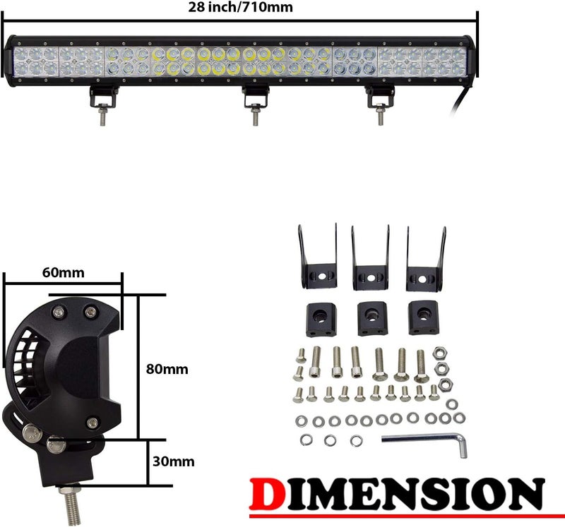 سكاي وورلد شريط إضاءة عمل LED من مقاس 28 بوصة بقدرة 180 واط، شعاع مدمج بقعة وفيض، 12V 24V، أضواء القيادة للطرق الوعرة ومصباح ضباب لسيارة شاحنة 4x4 ومركبة ATV وSUV وقارب، مقاوم للماء، أبيض 6000K - Image 2