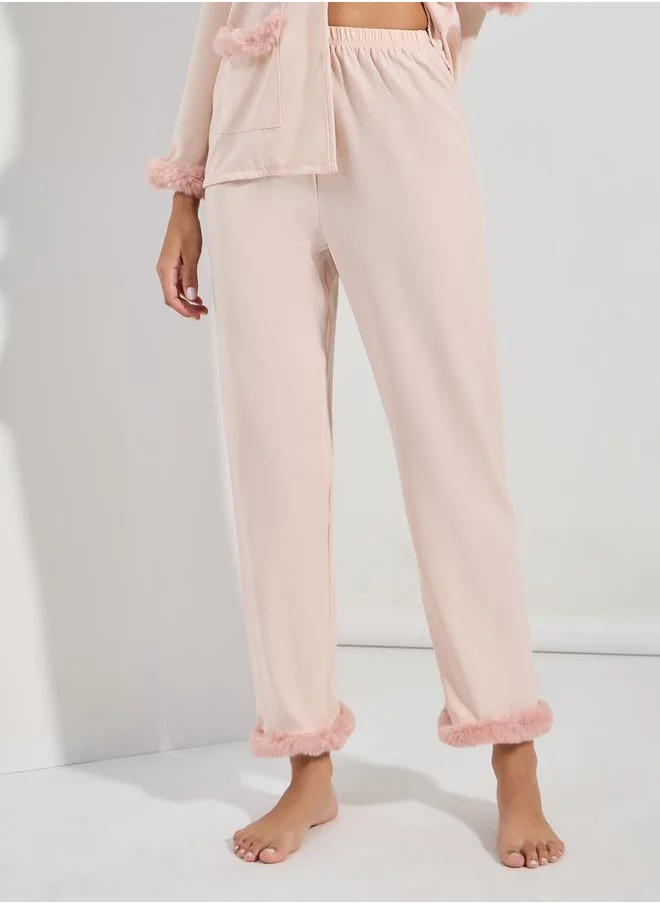 Styli Fleece Trim Button Through Shirt & Pyjama Set