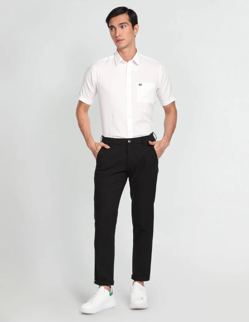 Arrow Black Low Rise Autoflex Casual Trousers for Men | Best Price UAE
