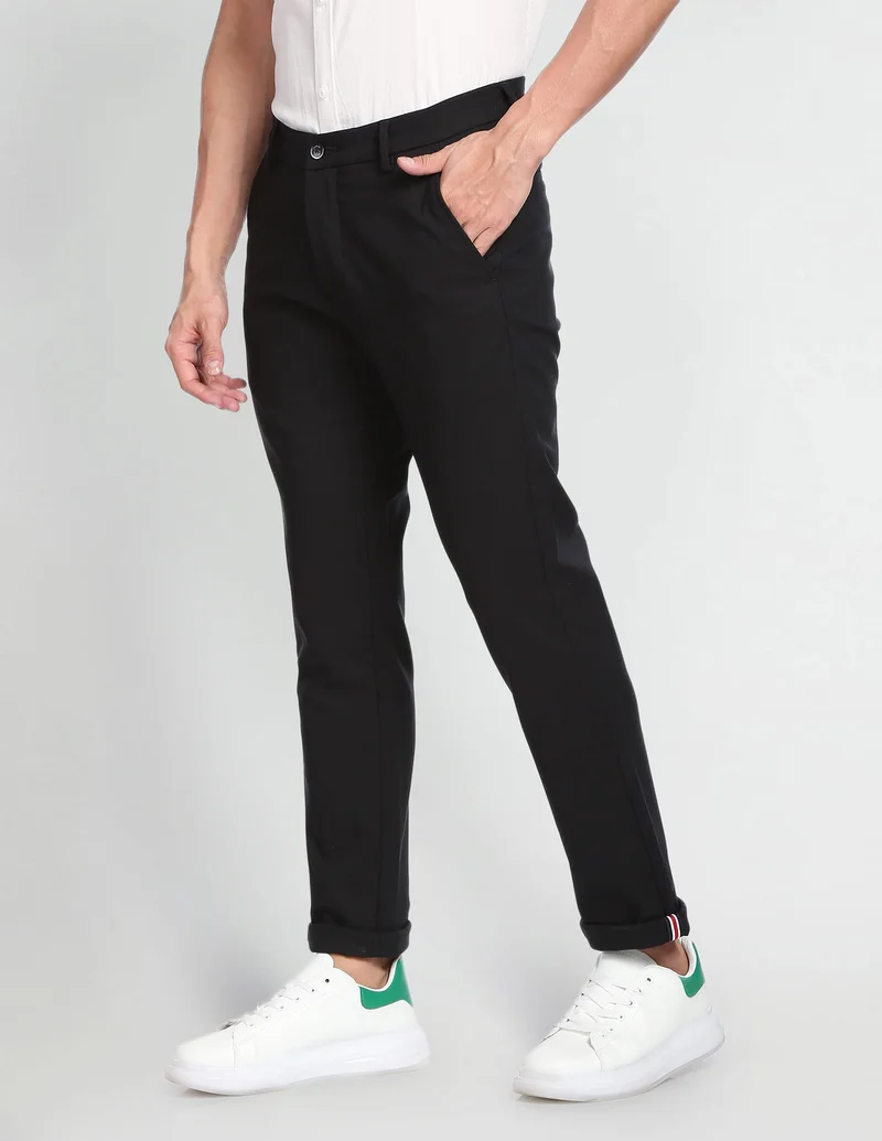 Arrow Black Low Rise Autoflex Casual Trousers for Men | Best Price UAE