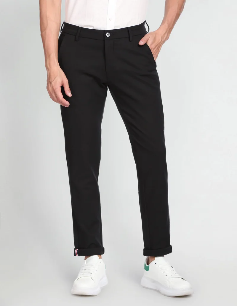 Arrow Black Low Rise Autoflex Casual Trousers for Men | Best Price UAE