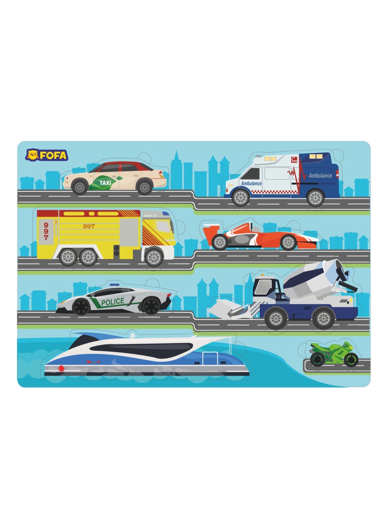 فوفا FOFA ألغاز بانوراما خشبية للأطفال الصغار ، مجموعة من 8 قطع مع النقل ، التعلم في مرحلة الطفولة المبكرة ، هدايا لعبة تعليمية للأطفال الرضع للأطفال بعمر 1/2/3/4 سنوات من العمر الفتيان والفتيات - Image 1