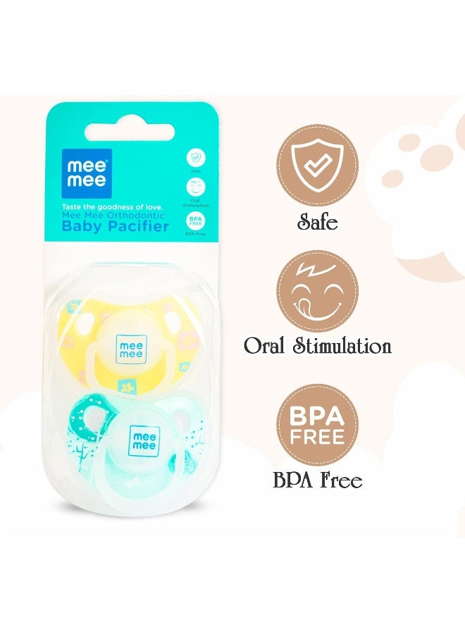 Mee Mee Orthodontic Baby Pacifier (Yellow/Green), Pack of 1 - Image 2