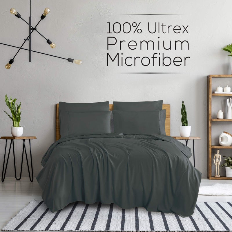 مولر Mueller Luxury 6 قطعة من ورقة الملكة-Soft 1800 سلسلة التبريد والتنفس جودة السرير الجيب عميق حتى 16 ""-Hypoallergenic المقاومة للتجاعيد oeko-tex رمادية داكنة - Image 2