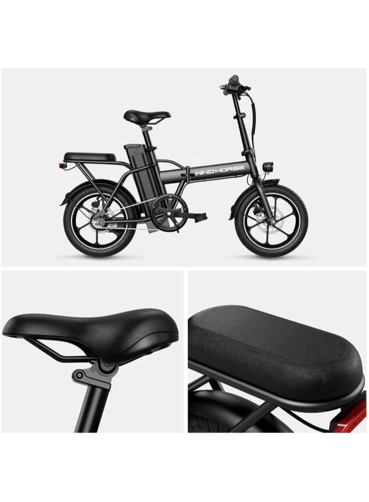 Windhorse Folding Electric Bike 350W Motor, 36V 8Ah Battery, 40KM/H Speed, 35KM Range, Dual Disc Brakes, 16-Inch Tires, Portable E-Bike with Dual Seat - Image 3