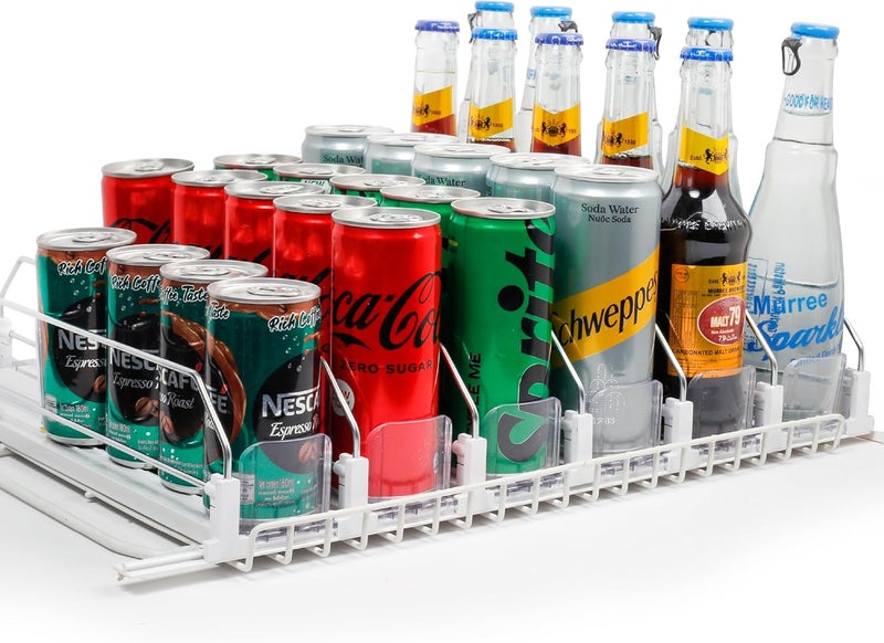 Dwella Drink Organizer for Fridge – 6-Tier Can Dispenser for Fridge, Self-Pushing Drink Dispenser Fridge, Adjustable Width Fridge Cans Organizer, Durable Soda Drink Organizers for Refrigerator - Image 1