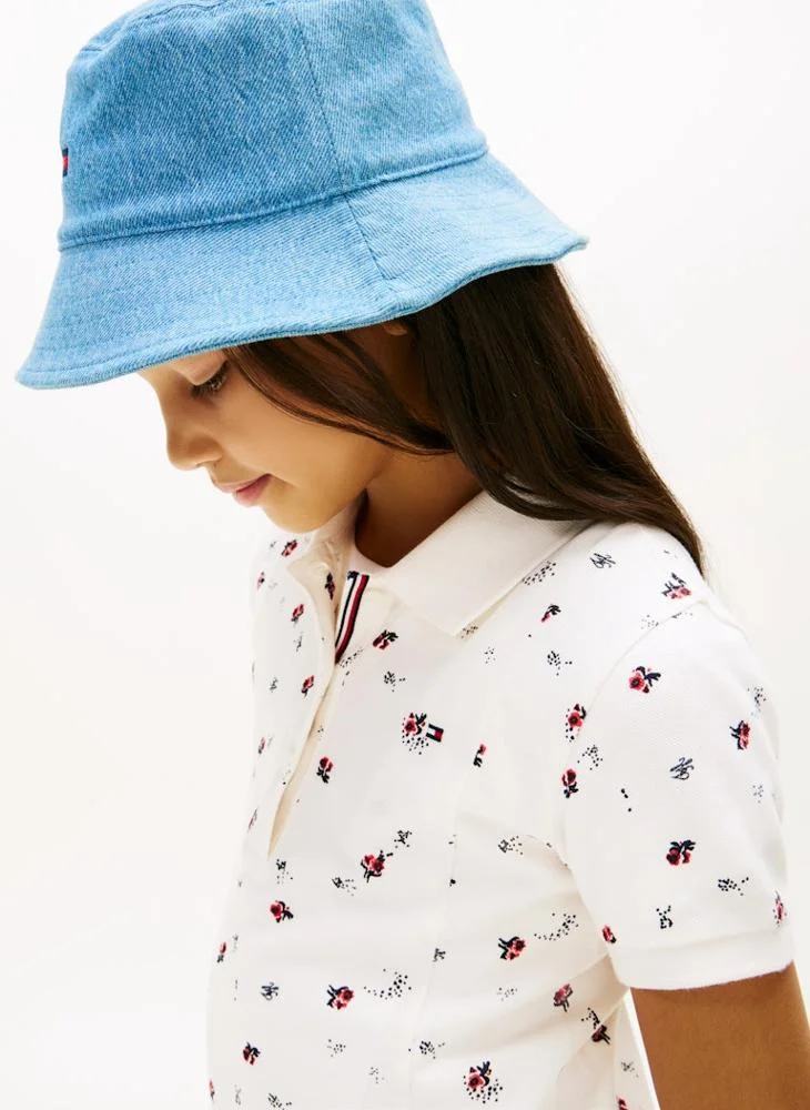 Tommy Hilfiger white with red floral print Essential Pleated Short Sleeve Polo Dress for Women | Best Price UAE