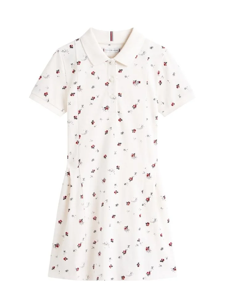 Tommy Hilfiger white with red floral print Essential Pleated Short Sleeve Polo Dress for Women | Best Price UAE