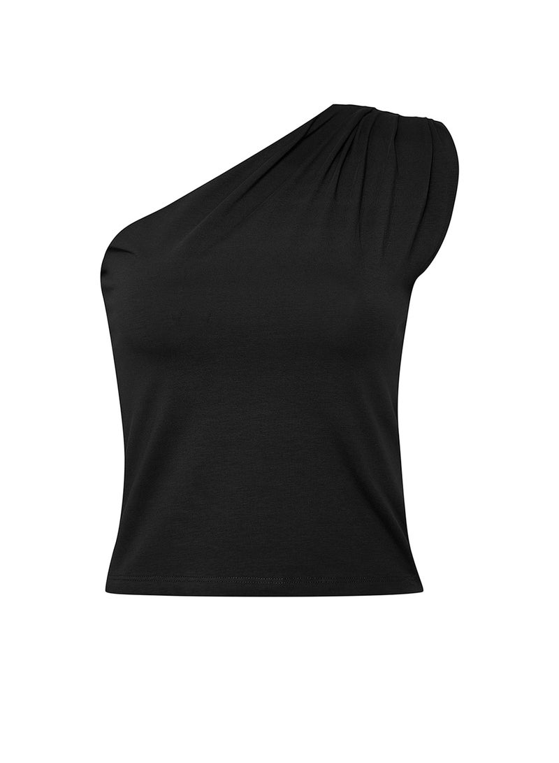 trendyol Black Asymmetrical One-Shoulder Padded Stretch Knitted Blouse TWOSS24BZ00133 - Image 5