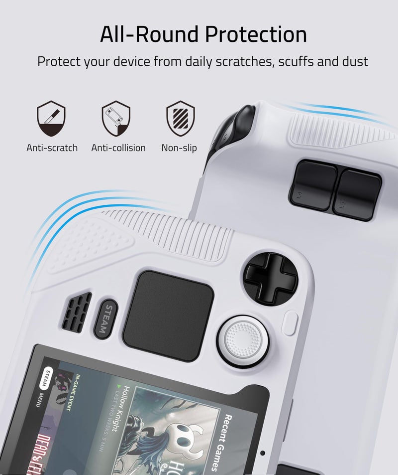 Syntech Protective Case Compatible with Steam Deck Accessories Console OLED/LCD, All-Round Protection with Non-Slip Thumb Grips, Silicone Cover for Enhanced Fit and Alignment-Grayish White - Image 2