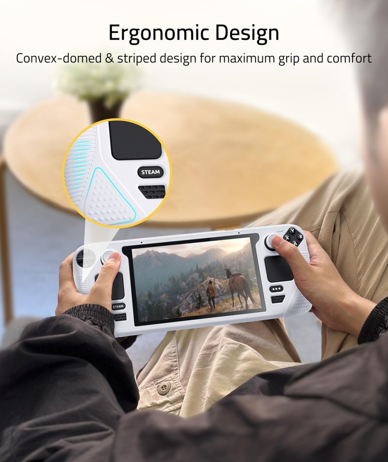 Syntech Protective Case Compatible with Steam Deck Accessories Console OLED/LCD, All-Round Protection with Non-Slip Thumb Grips, Silicone Cover for Enhanced Fit and Alignment-Grayish White - Image 5