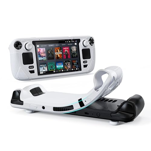 Syntech Protective Case Compatible with Steam Deck Accessories Console OLED/LCD, All-Round Protection with Non-Slip Thumb Grips, Silicone Cover for Enhanced Fit and Alignment-Grayish White - Image 1