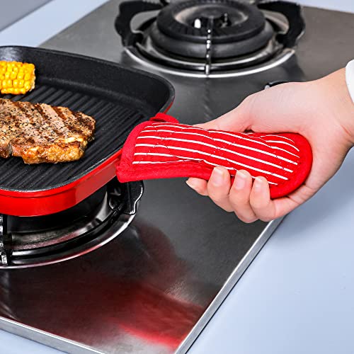 Leadiy Cast Iron Skillet Handle Covers,Pot Handle Covers Heat Resistant,Pot Holders for Kitchen Heat Resistant,Machine Washable Handle Mitts 2 PCS (Plaid-Red) - Image 3