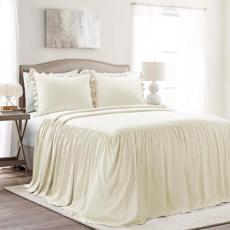 Lush Decor Ruffle Skirt Bedspread Set - 3 Piece Luxurious Farmhouse Bedding Set - Elegant, Charming Ruffle Detail - Timeless Style & Classic Design - Soft and Lightweight - Full, Ivory - Image 1
