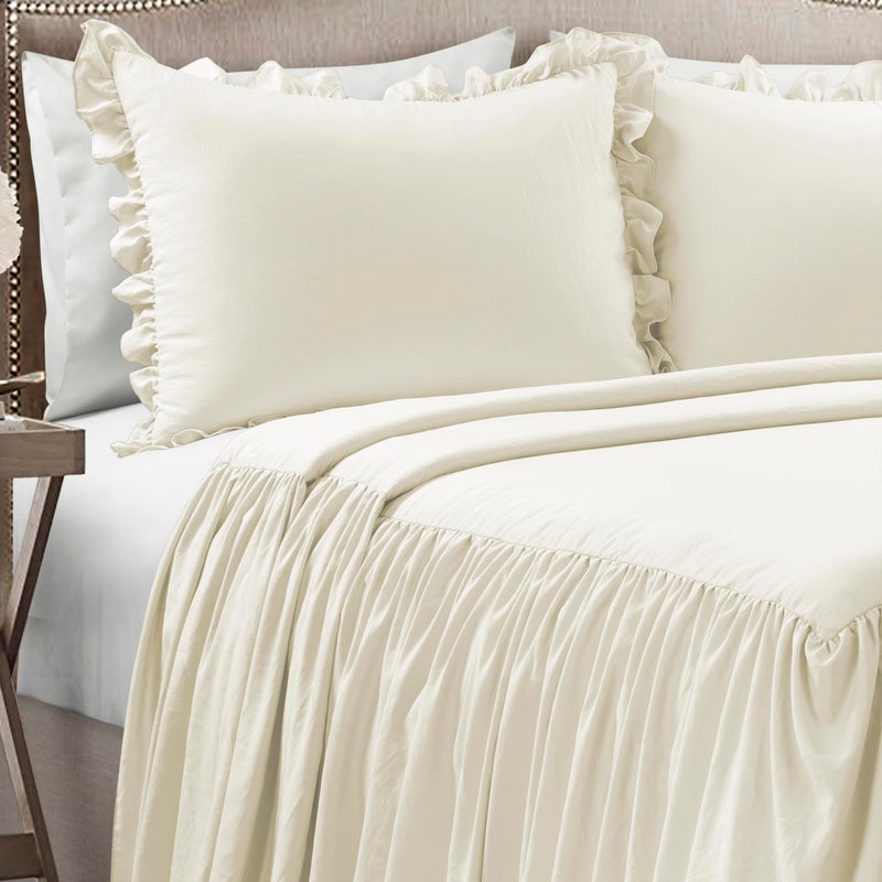 Lush Decor Ruffle Skirt Bedspread Set - 3 Piece Luxurious Farmhouse Bedding Set - Elegant, Charming Ruffle Detail - Timeless Style & Classic Design - Soft and Lightweight - Full, Ivory - Image 3