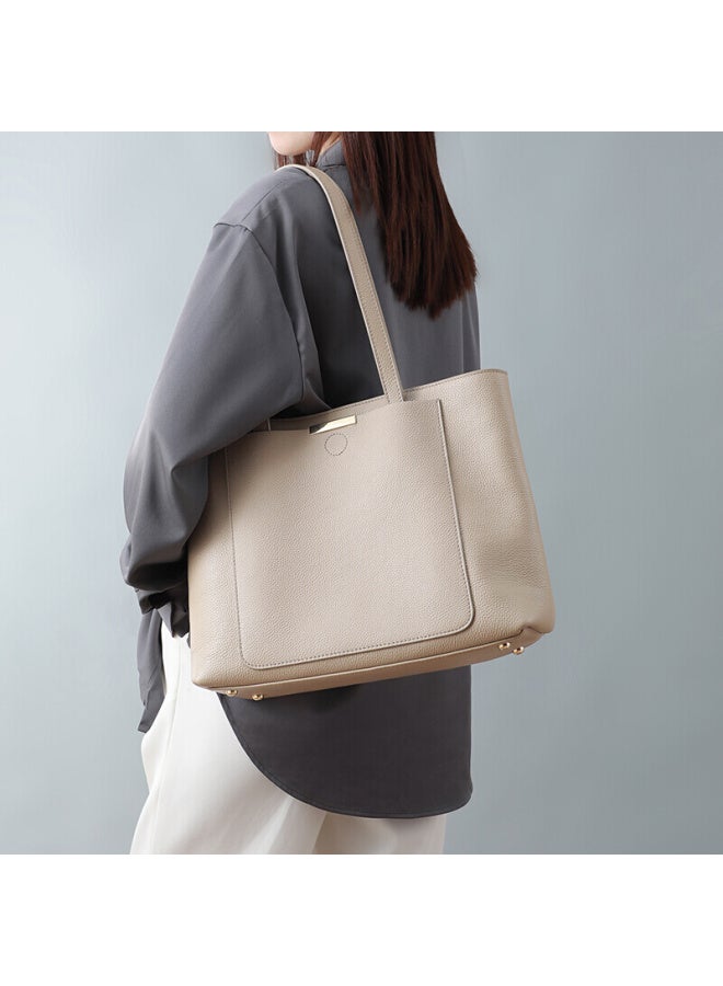 Viney Leather Handbag, Women's Large Capacity Tote Bag, Light Luxury Brand, Shoulder Bag, Birthday And Mother's Day Gift For Mom, Practical Present - Image 1