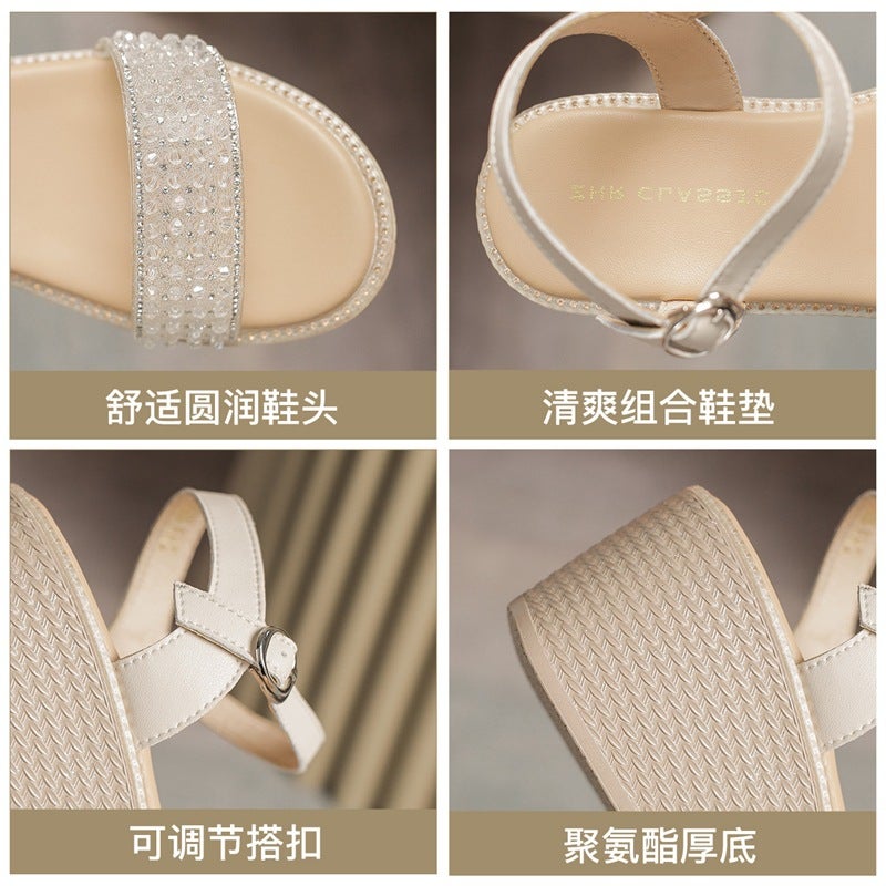 Zhr Wedge Heel With Rhinestone High Heels 2024 Style Outer Wear Thick Bottom Small Height Increasing Women'S Shoes With Skirt - Image 5
