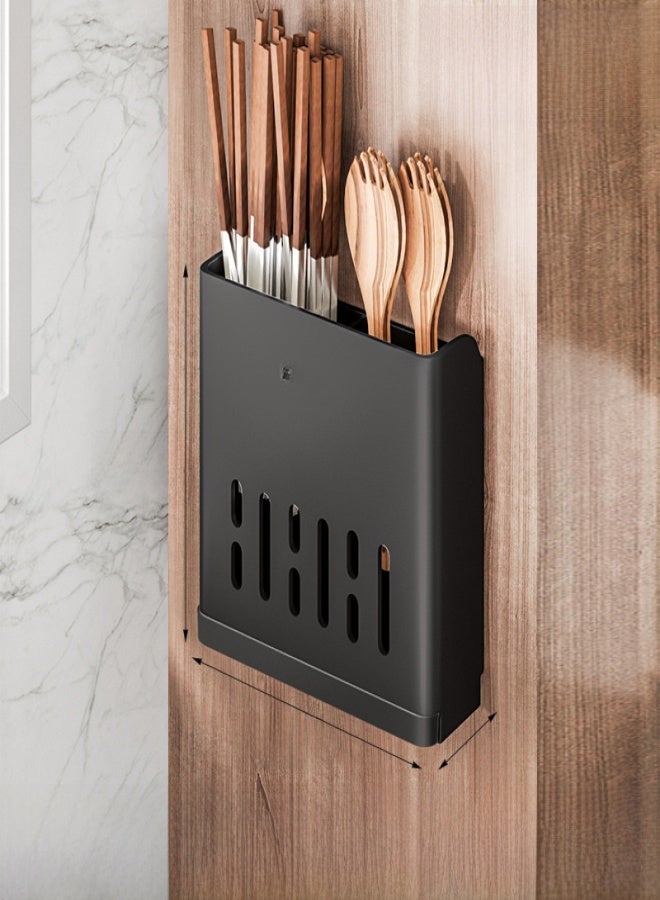 Light luxury chopsticks holder wall-mounted chopsticks storage box kitchen spoon knife and fork drain storage rack chopsticks cage([Black Double Cup] No Punch) - Image 1