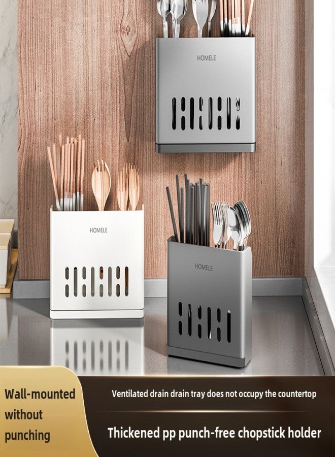 Light luxury chopsticks holder wall-mounted chopsticks storage box kitchen spoon knife and fork drain storage rack chopsticks cage([Black Double Cup] No Punch) - Image 2