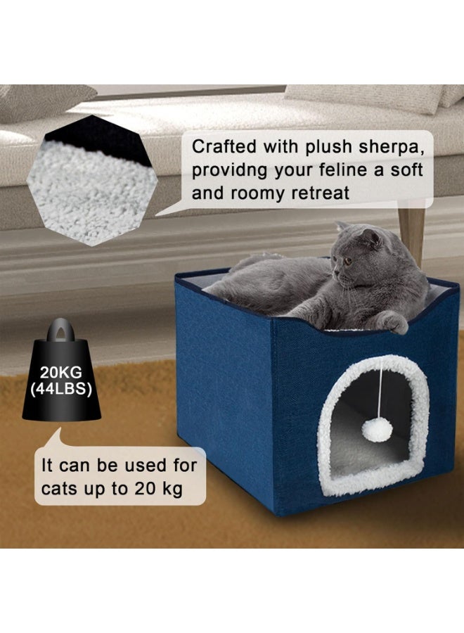 Cat Bed for Indoor Cats, Foldable Large Cat House with Mat, Multifunctional Cat Climbing Frame with Cat Scratch Board and Hanging Ball, Easy to Assemble, Pet Bed Cave - Image 3