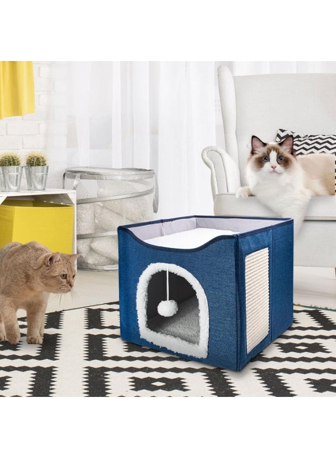 Cat Bed for Indoor Cats, Foldable Large Cat House with Mat, Multifunctional Cat Climbing Frame with Cat Scratch Board and Hanging Ball, Easy to Assemble, Pet Bed Cave - Image 4