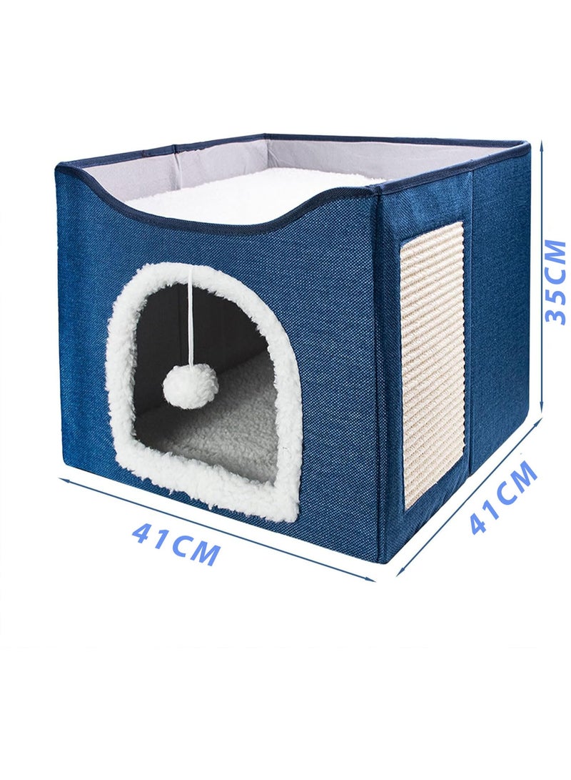 Cat Bed for Indoor Cats, Foldable Large Cat House with Mat, Multifunctional Cat Climbing Frame with Cat Scratch Board and Hanging Ball, Easy to Assemble, Pet Bed Cave - Image 5