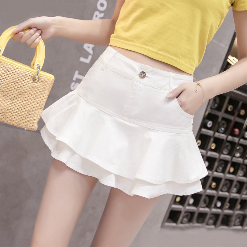 Real S Ruffled Denim Skirt Women'S 2025 Summer Skirt Pants Small Sweet Girl Slim Short Skirt - Image 3