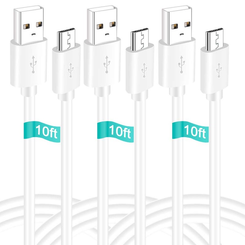 SIOCEN 3 Pack 10FT Micro USB Power Extension Cable Cord Compatible for Wyze Cam,WyzeCam Pan,YI Cam,YI Dome Home Camera,Kasa Cam,Oculus Go,Furbo Dog,Nest Cam,Blink,Security Cameras,USB Charging Wire - Image 1