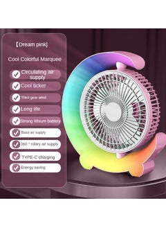 Dazzle Netred Color Running Lamp Desktop Home Fan Usb Charging, Portable Fan With Lamp, 3 Speeds Personal Fan, For Home Dormitory Office Air Circulation Fan (Sky blue), 24060802CX  - Image 3