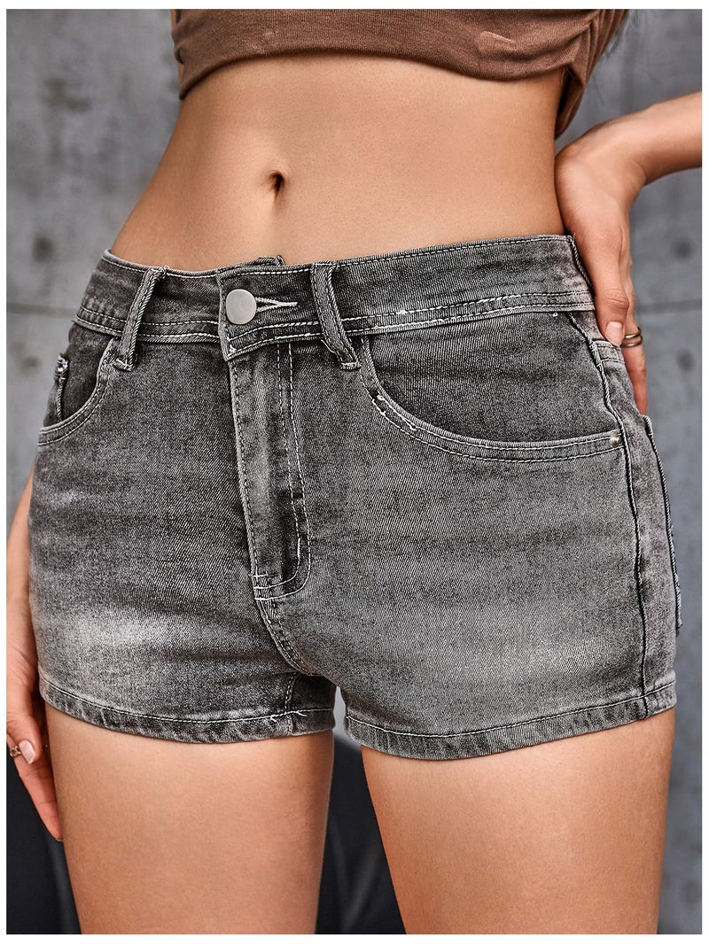 WDIRARA Women's Cross Embroidery Rhinestone Denim Shorts Y2k Grunge Punk Jean Shorts - Image 3