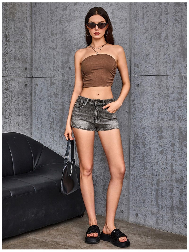 WDIRARA Women's Cross Embroidery Rhinestone Denim Shorts Y2k Grunge Punk Jean Shorts - Image 5